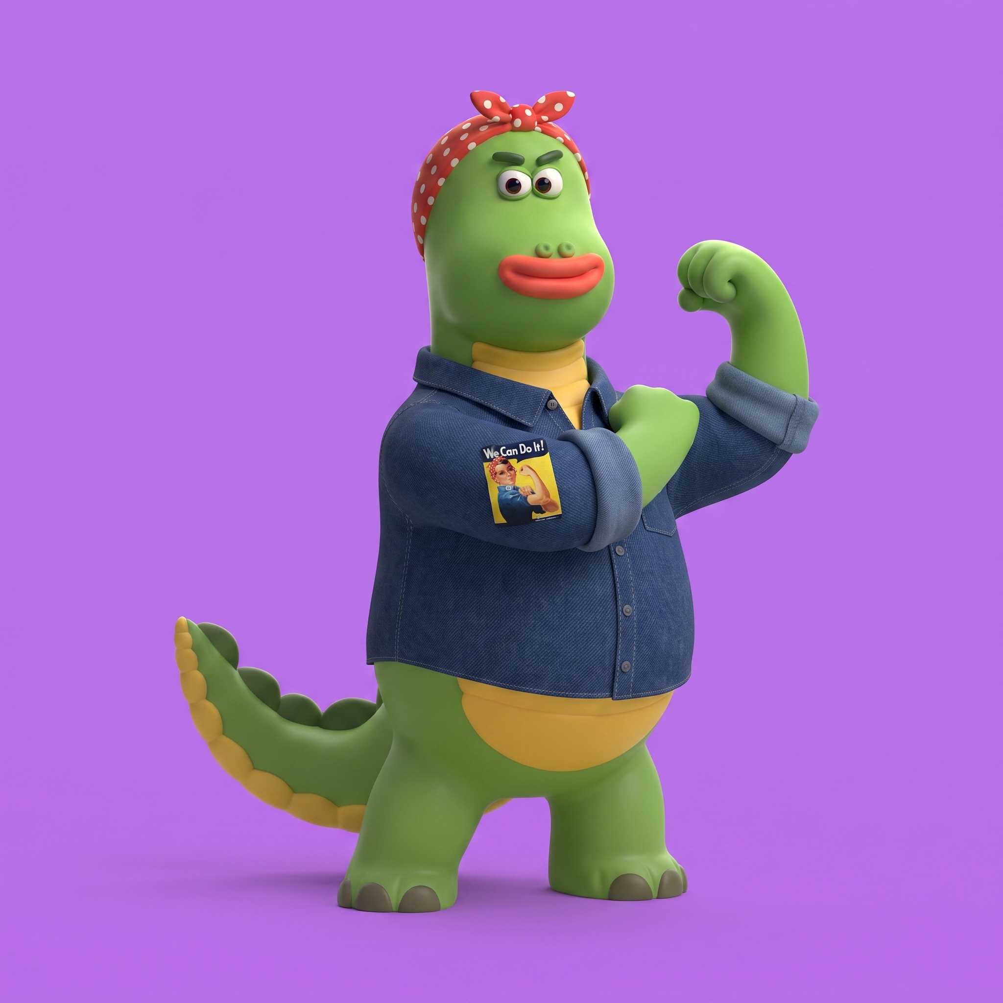DINOZOZ flexing in a denim shirt