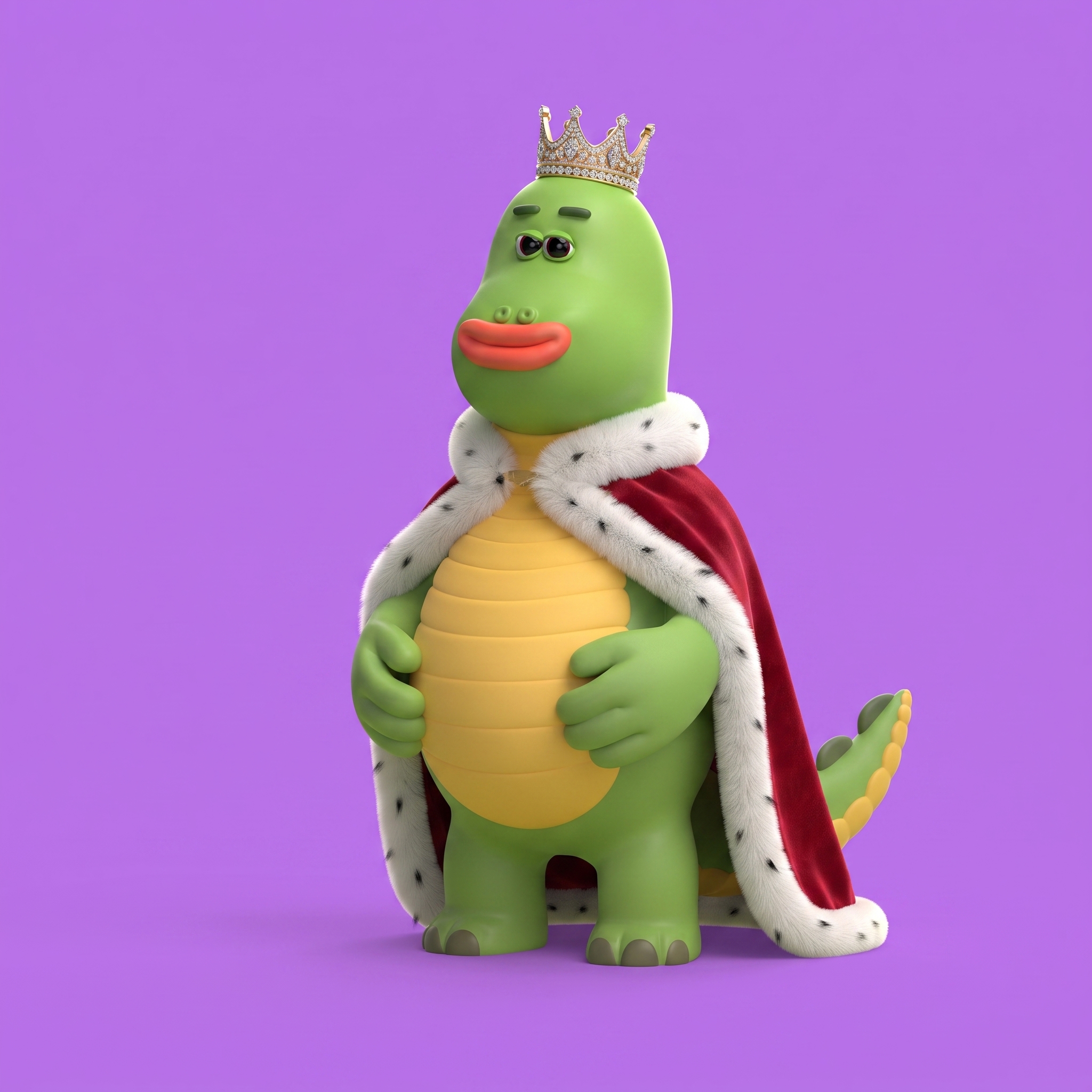 DINOZOZ wearing a crown and royal cape